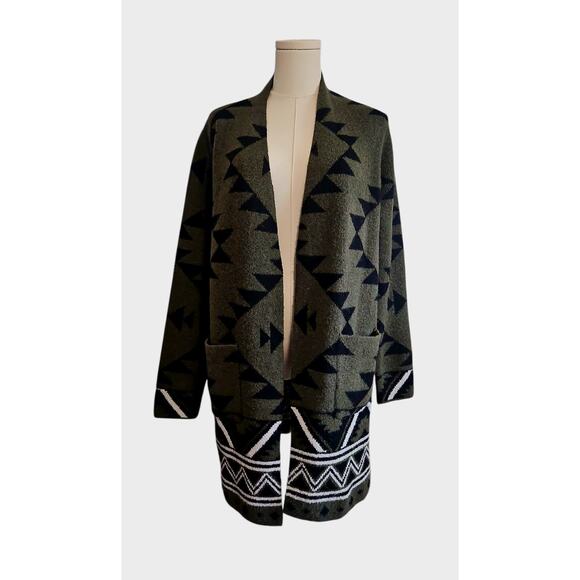 Frye Women's The Cozy Cardigan Tribal Boho Southwest Aztec Green Medium - Picture 1 of 5